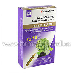 ARKOFLUIDO FORTE ALCACHOFA, HINOJO, MATE Y UVA 20 AMPOLLAS 15 ML