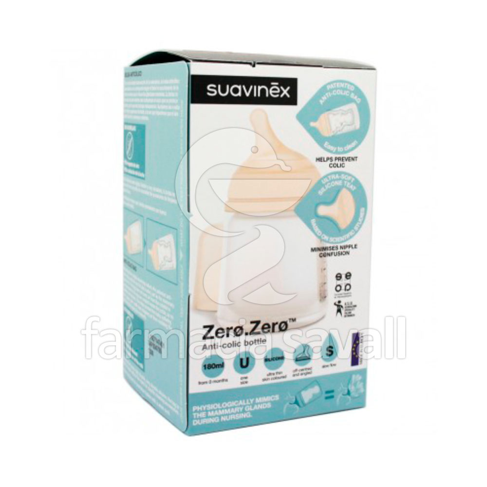 SUAVINEZ BIBERON ANTICOLICO ZERO-ZERO 180ML TALLA U FLUJO S